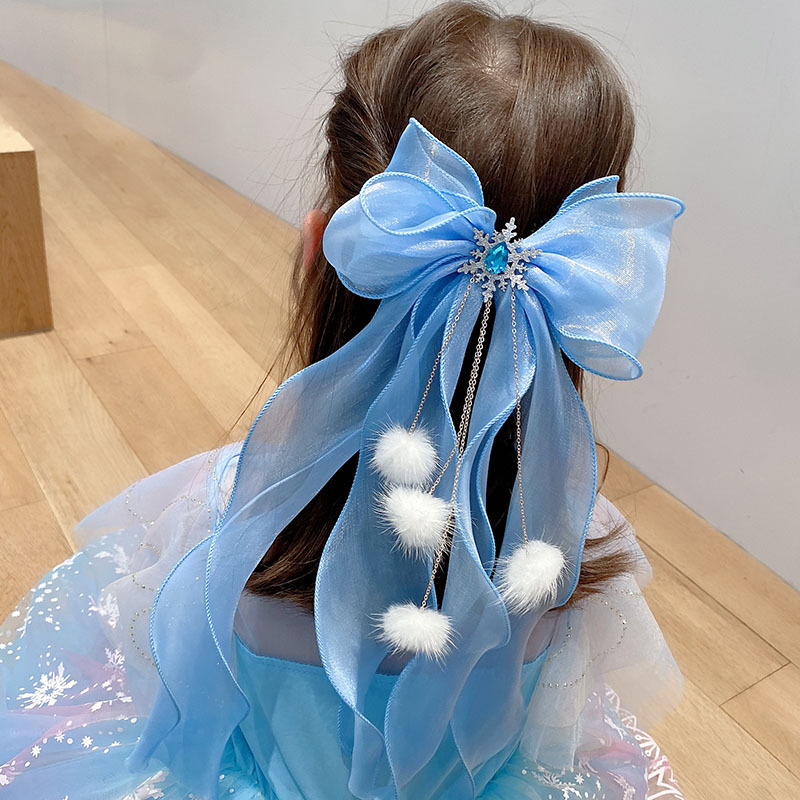 Ribbon Bow Gift - Princess Pompom Hairpins Big Blue Bows