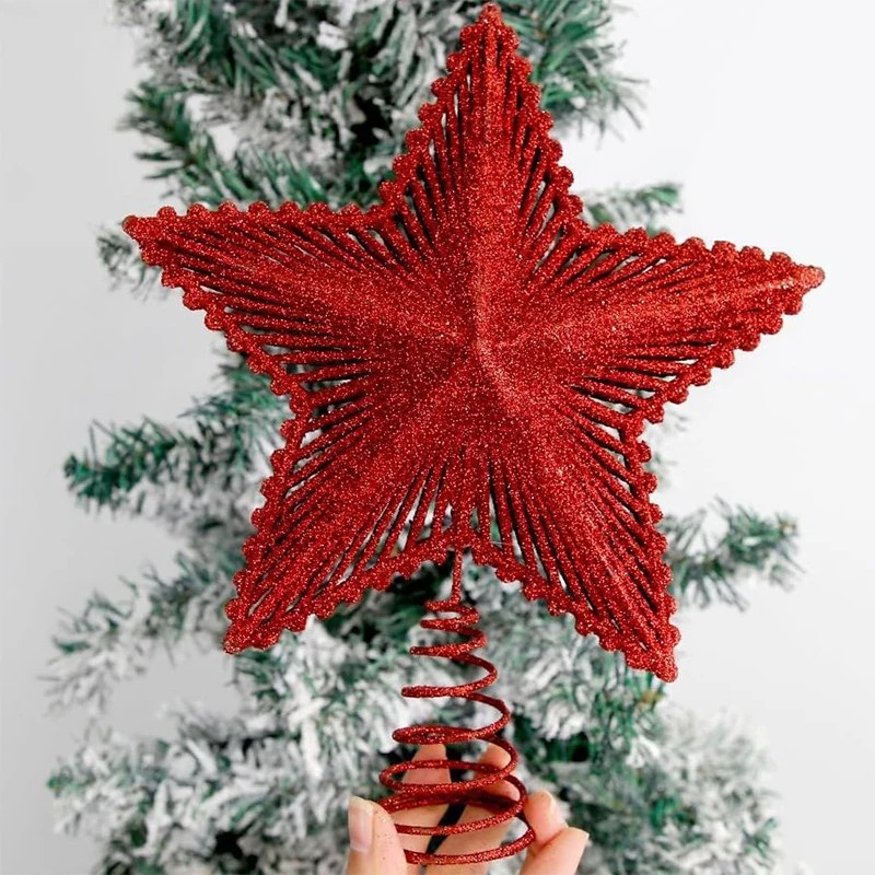 25cm Red Glitter Christmas Tre - Star Tree Topper recension och pris