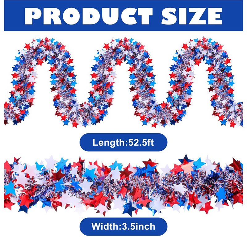 DTA4 52.5Ft Patriotic Glitter  - Tinsel Garland Decoration recension och pris