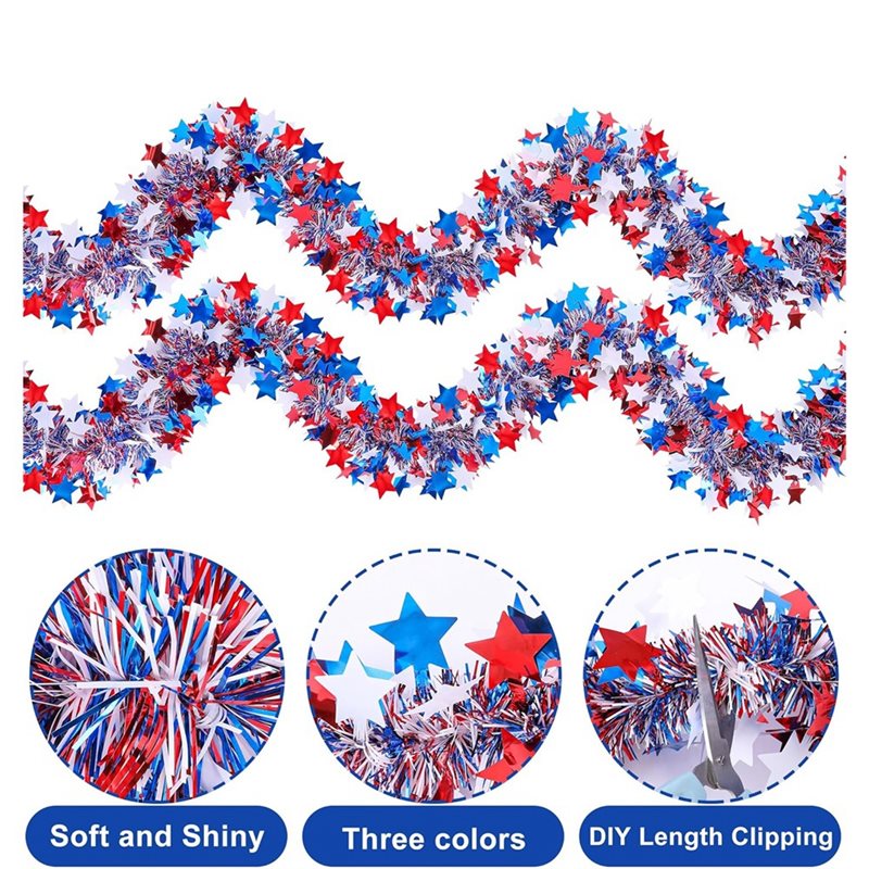 DTA4 52.5Ft Patriotic Glitter  - Tinsel Garland Decoration recension och pris