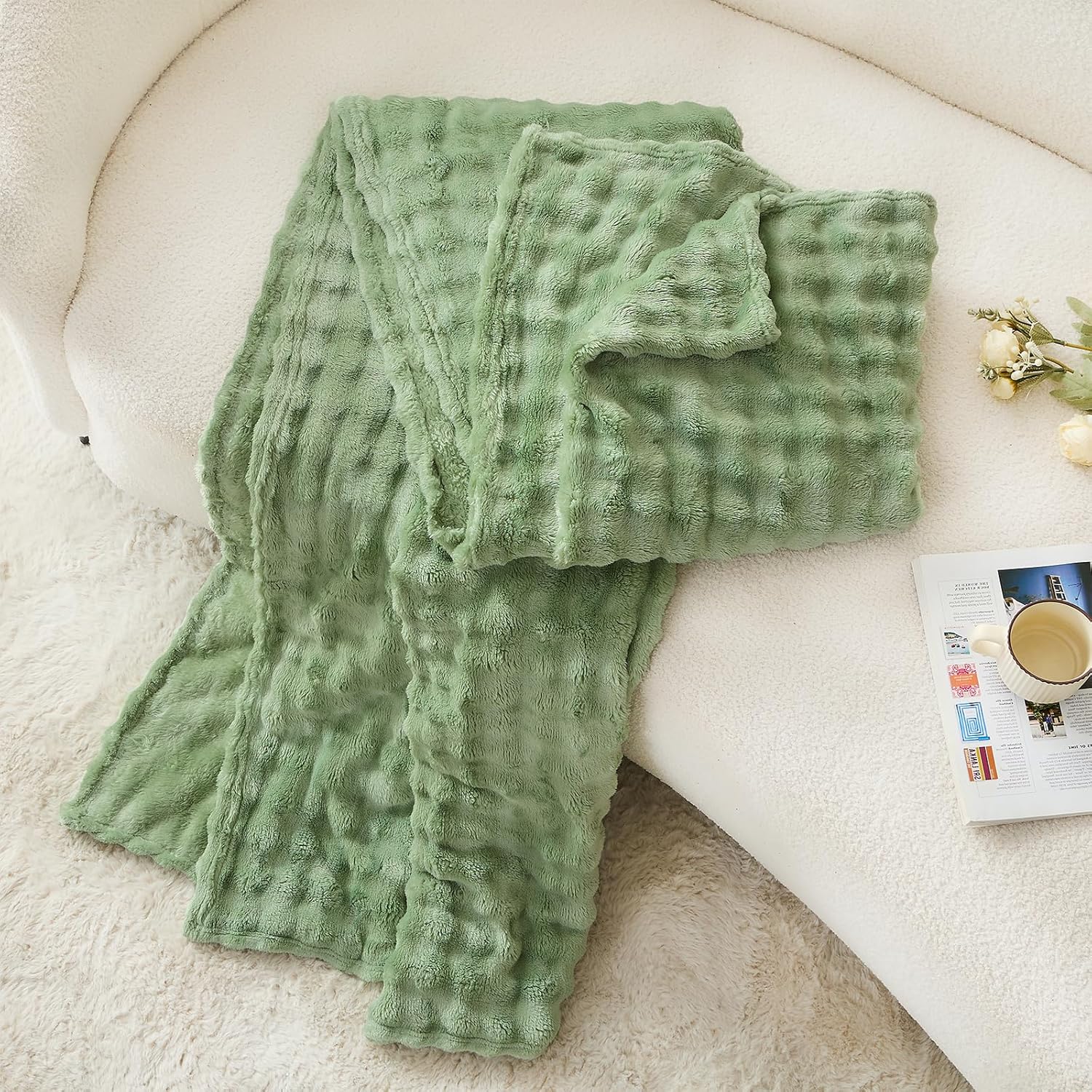 Sage Green Bubble Fleece Blank - Christmas Throw Blanket recension och pris
