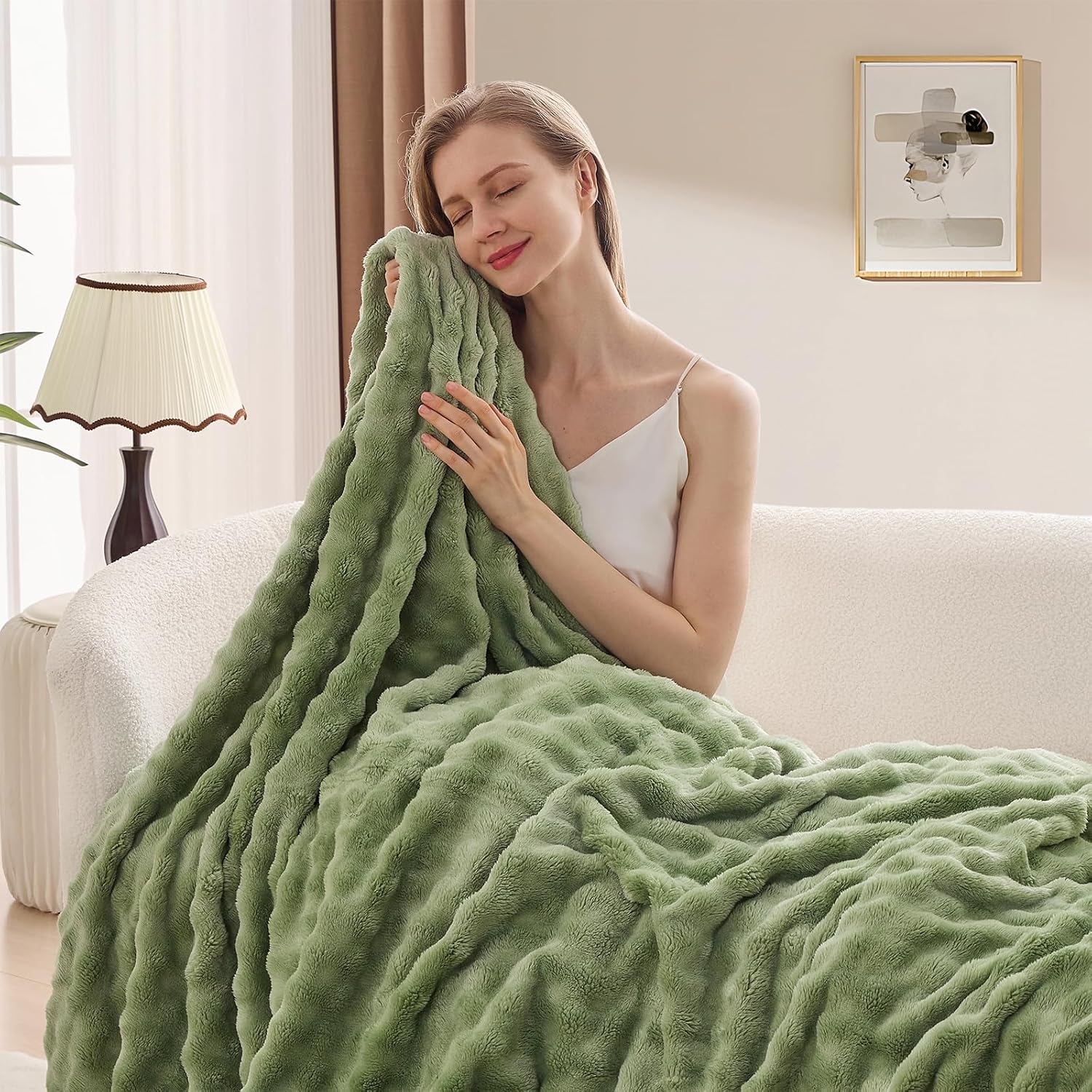 Sage Green Bubble Fleece Blank - Christmas Throw Blanket recension och pris
