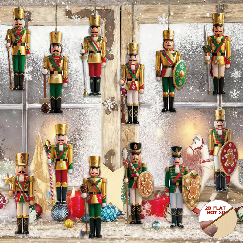 2D Flat 12Pcs Wooden Nutcracke - Nutcracker Figurine recension och pris