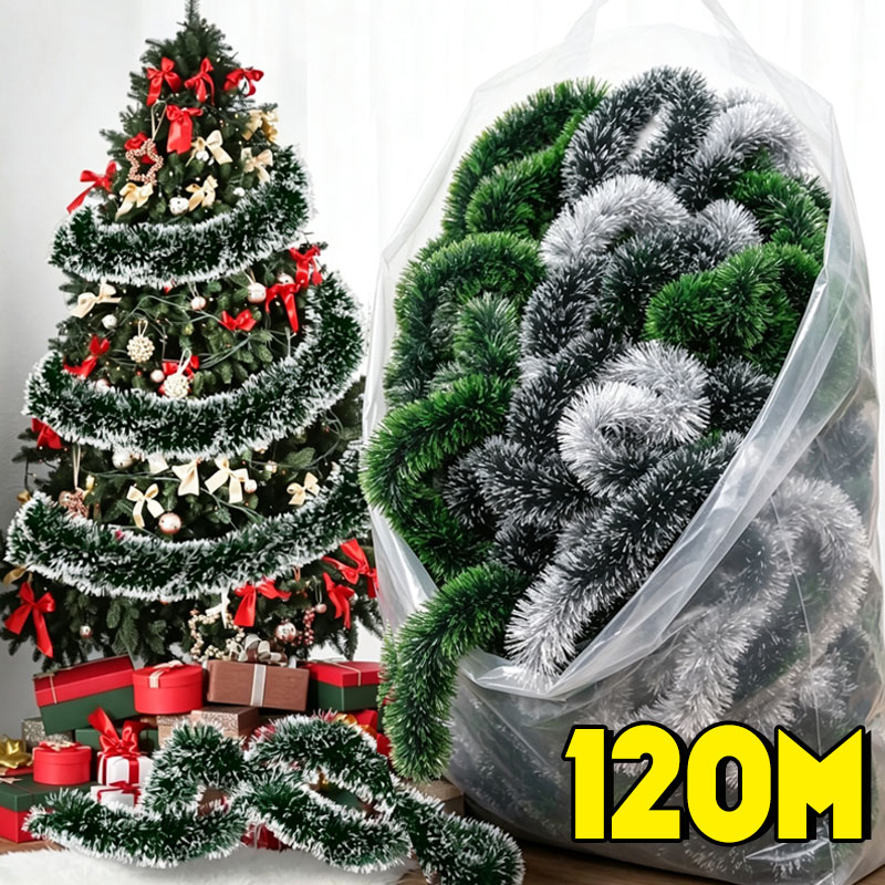 Green White Snow Christmas Tin - Tinsel Garland Decoration recension och pris