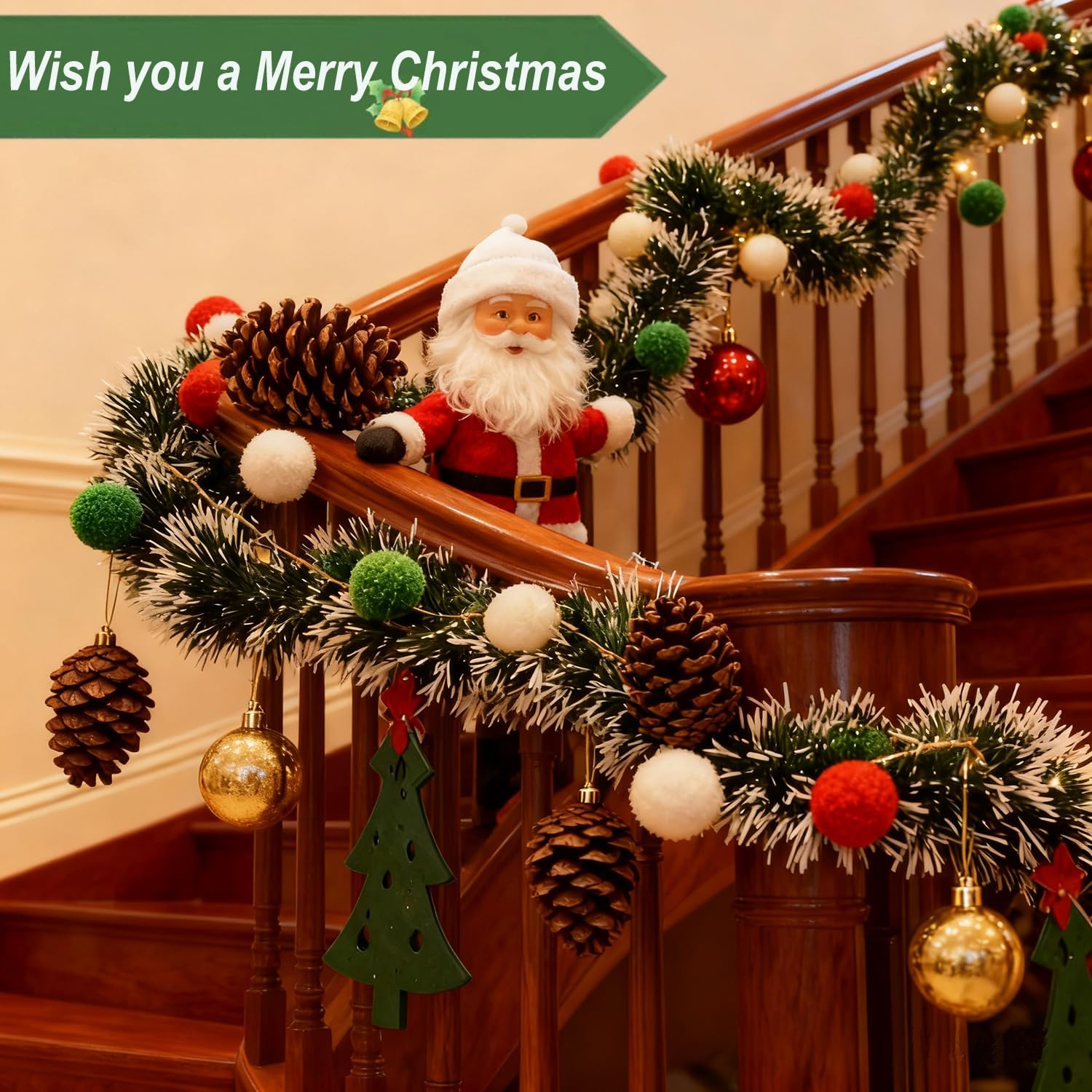Green White Snow Christmas Tin - Tinsel Garland Decoration recension och pris