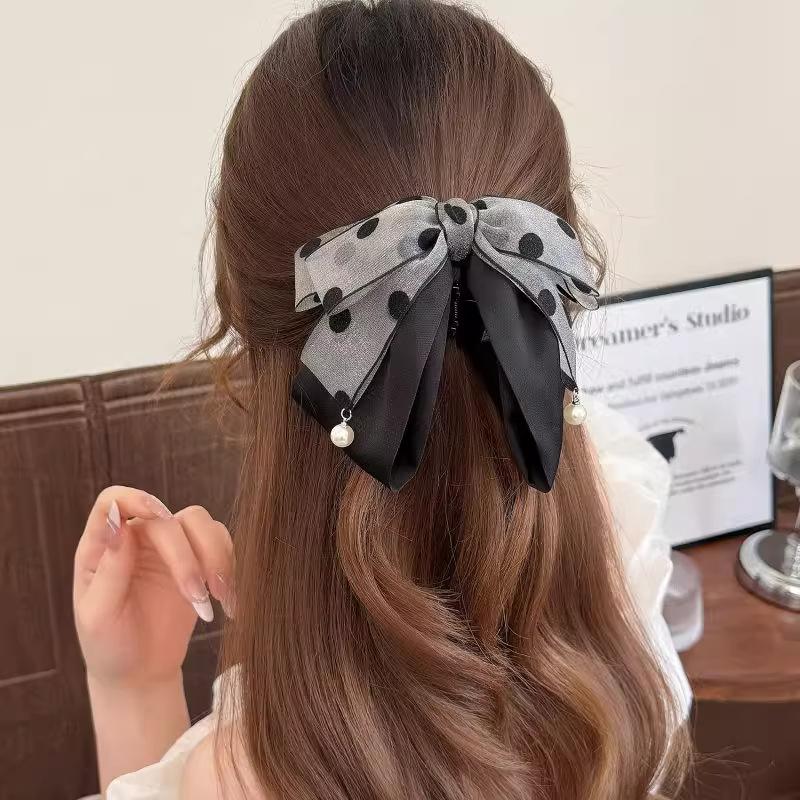 Elegant Gray Polka Dot Bow Hai - Ribbon Bow Gift recension och pris