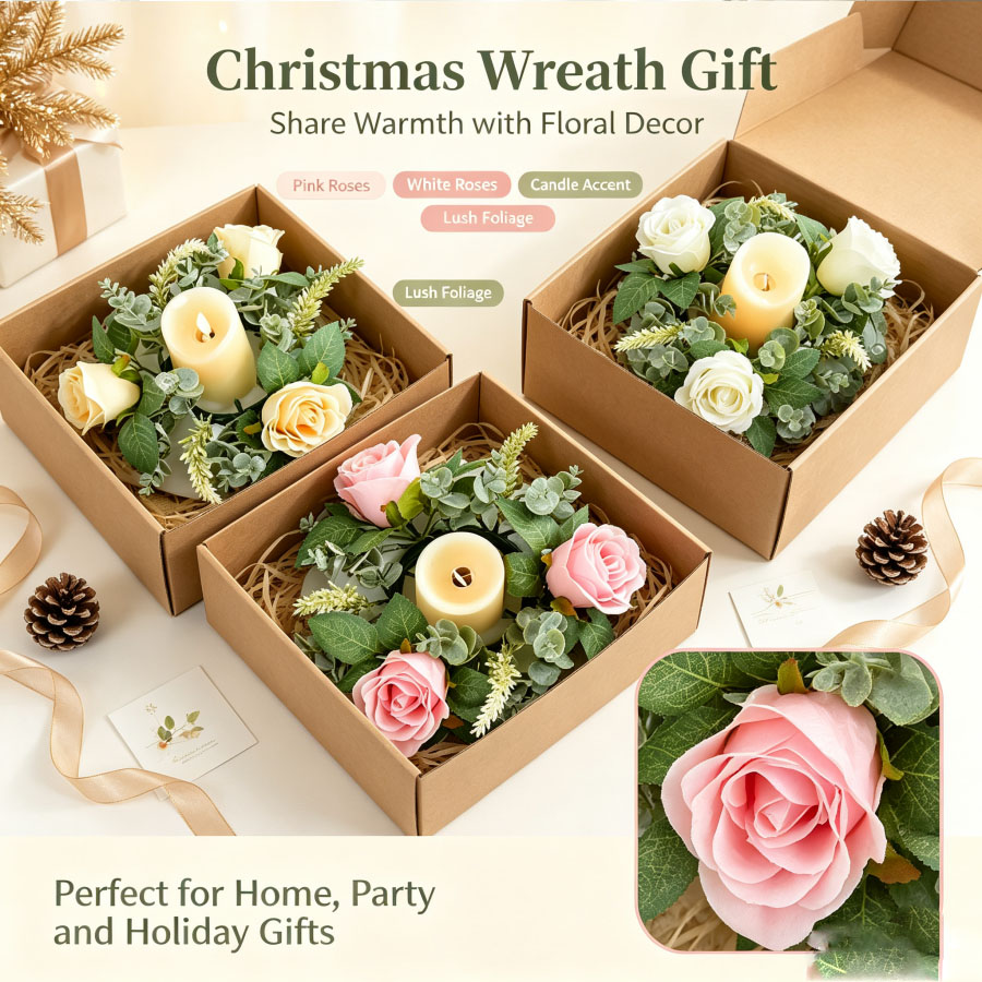 Artificial Rose Wreath Shaped  - Christmas Wreath Fake recension och pris