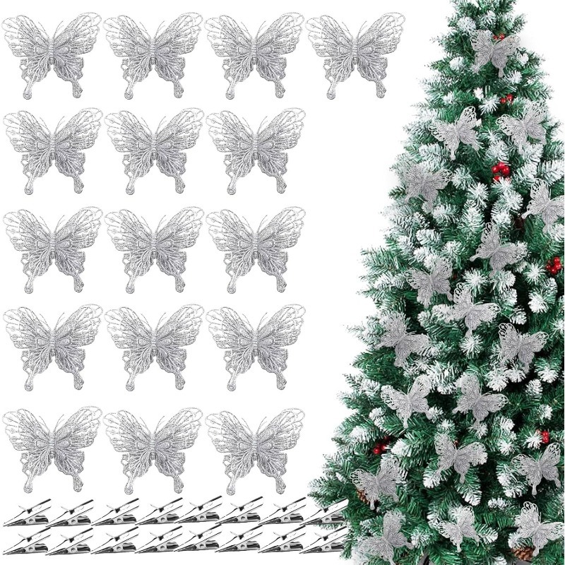 Silver Glitter Hollow Butterfl - Christmas Wreath Fake recension och pris