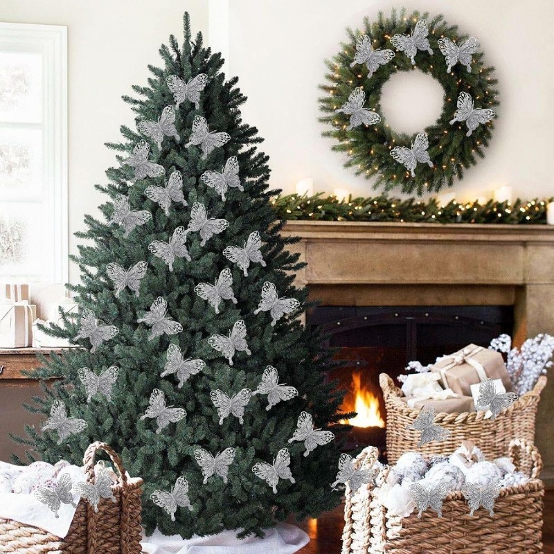 Silver Glitter Hollow Butterfl - Christmas Wreath Fake recension och pris