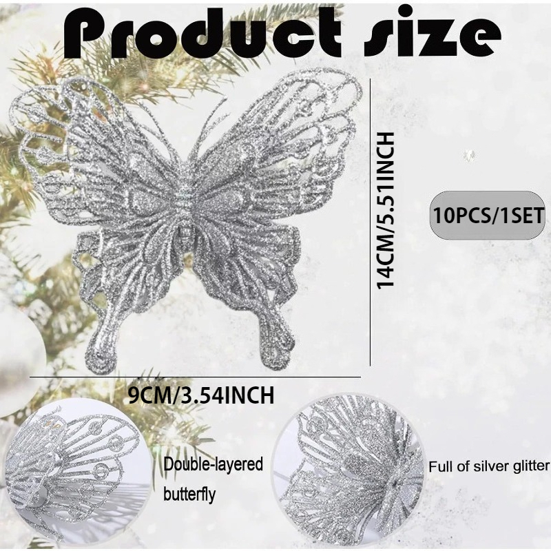 Silver Glitter Hollow Butterfl - Christmas Wreath Fake recension och pris